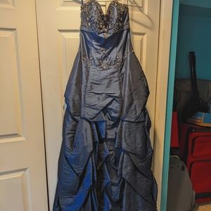 Jump Apparel Navy Ruffled Beaded Prom Dress